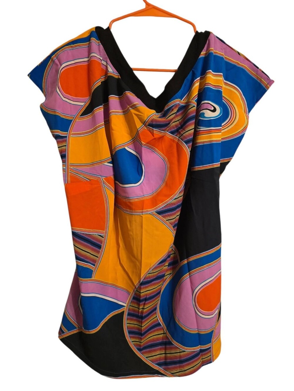 Vintage | Y2K Unique Spectrum Black Collar Multicolor Swirl Top